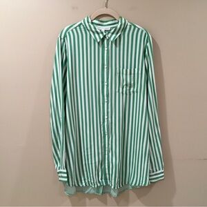 JANE AND DELANCEY Women L Top Shirt  White Green Striped Nautical Classic Basic